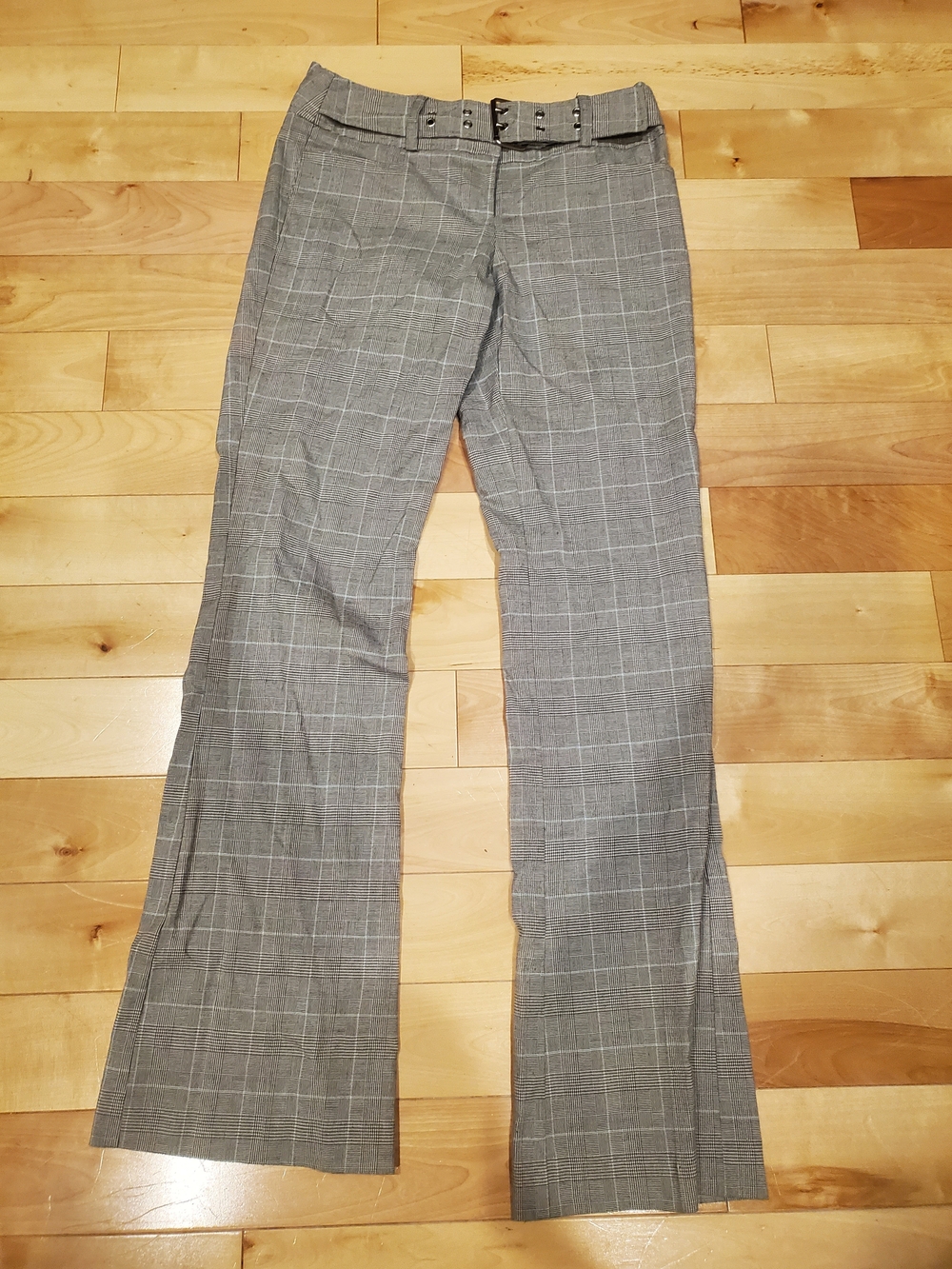 Tracy Evans Gray Windowpane Plaid Dress Pants with Belt